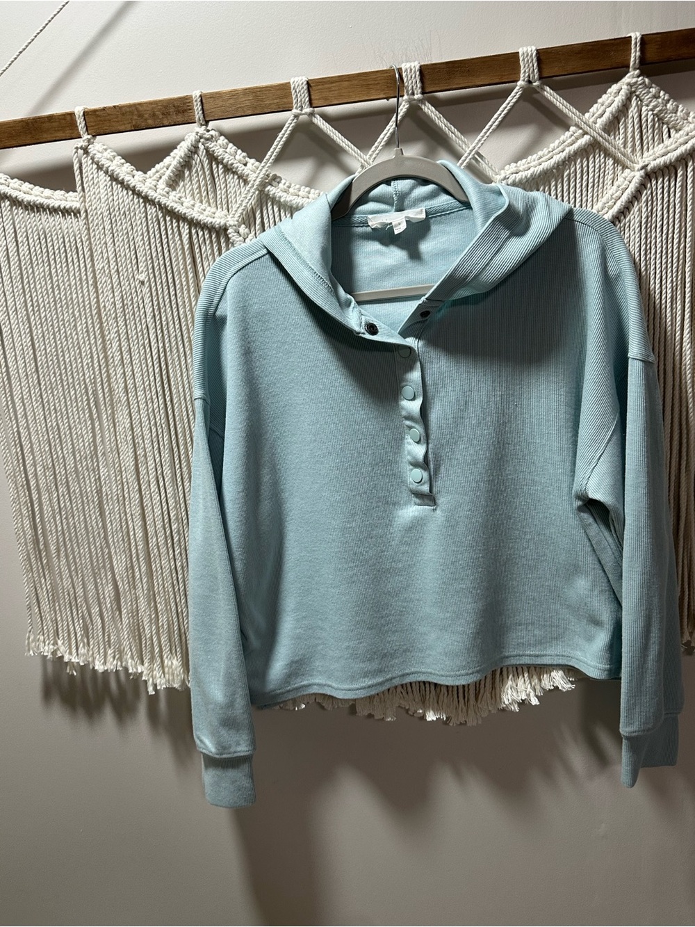 Hippie Rose Pale Blue Cropped Hooded Henley Sweatshirt